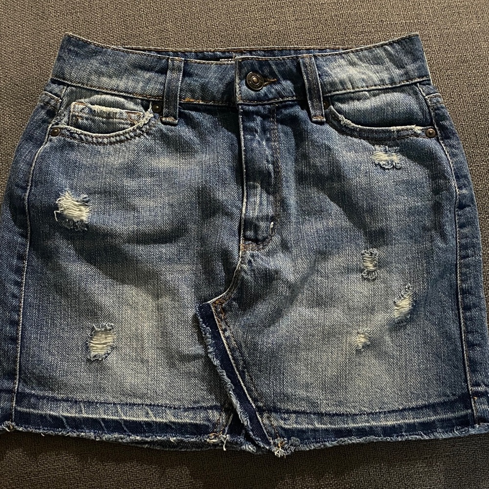 Rewash Asymmetrical Distressed Denim Skirt - Blue